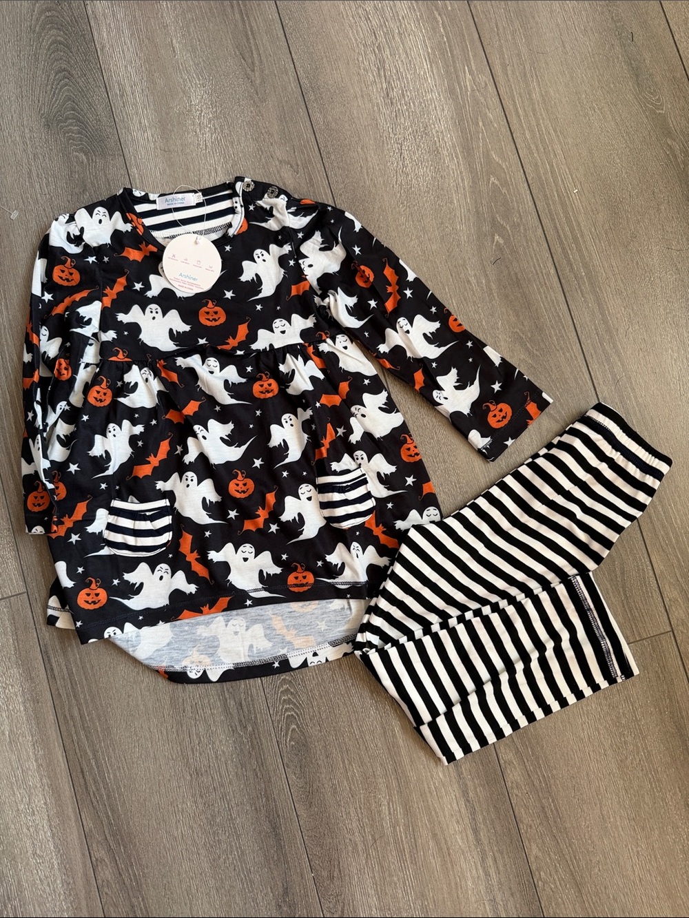 Halloween Ghost & Pumpkin Kids Matching Set - Black/White/Orange